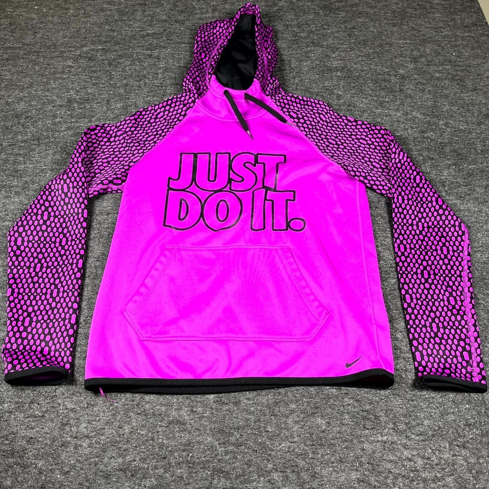 Nike Therma Fit Hoodie Women Small Purple Fleece Lined Logo Pullover Activewear